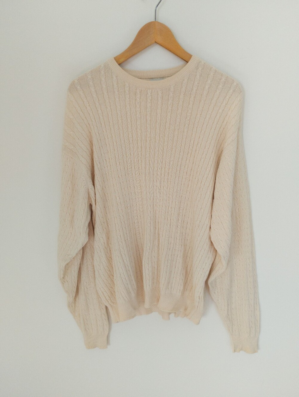 Vintage GAP Cream Cable Knit Sweater 100% Cotton Crewneck Pullover Large